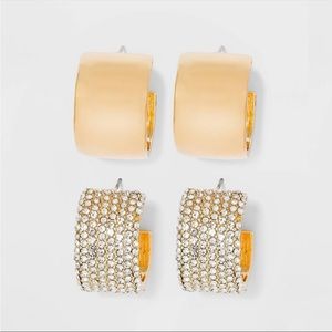 SUGARFIX by BaubleBar Crystal an Gold Huggie Hoop Earrings, set of 2 pair
